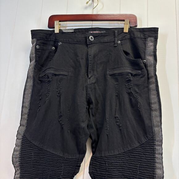 M Society Mens Rocker Metal Goth Bling Skinny Jeans Size 38 X 32 Distressed NWT - Picture 7 of 7